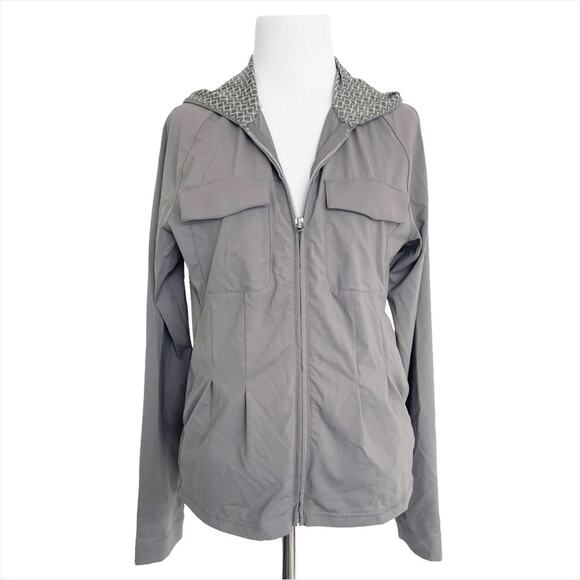 TITLE NINE Zip-Up Performance Hoodie Shacket Top Size S Gray Geometric - Picture 1 of 7